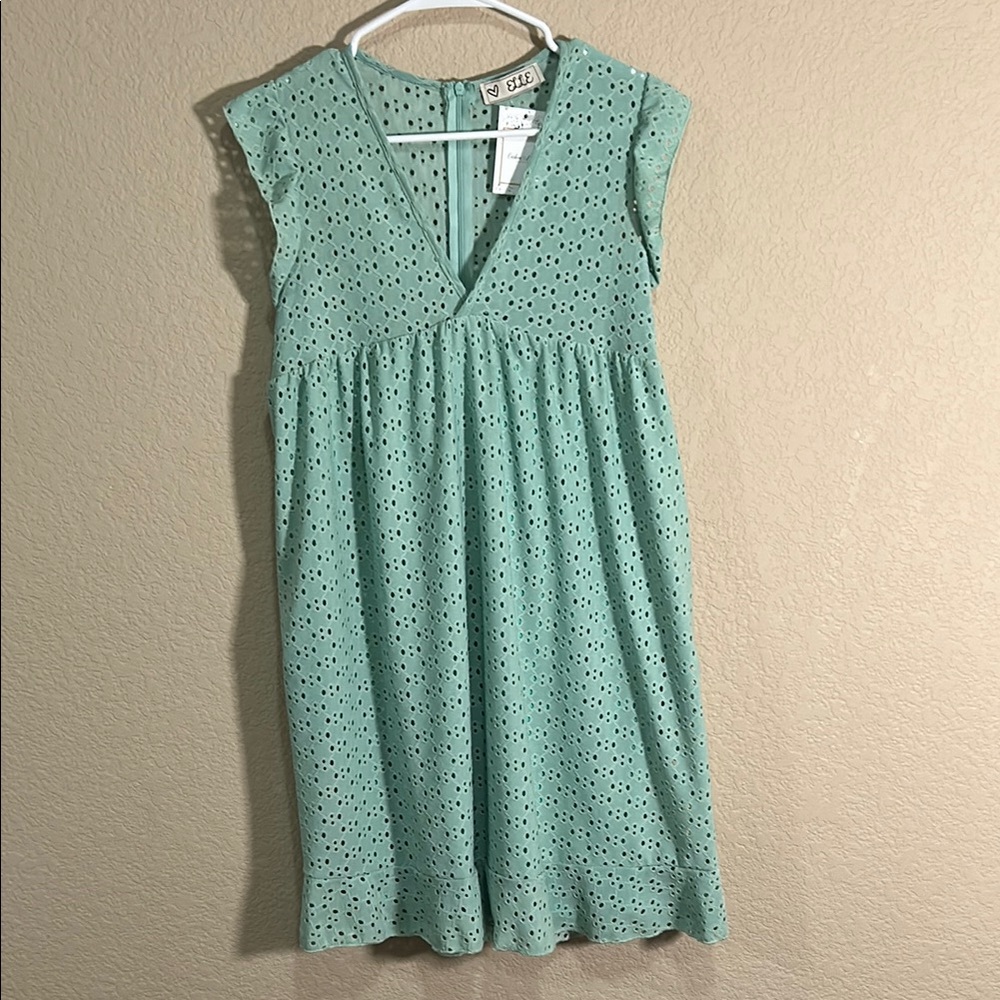 Elle Green Smocked Eyelet Sundress With Shorts